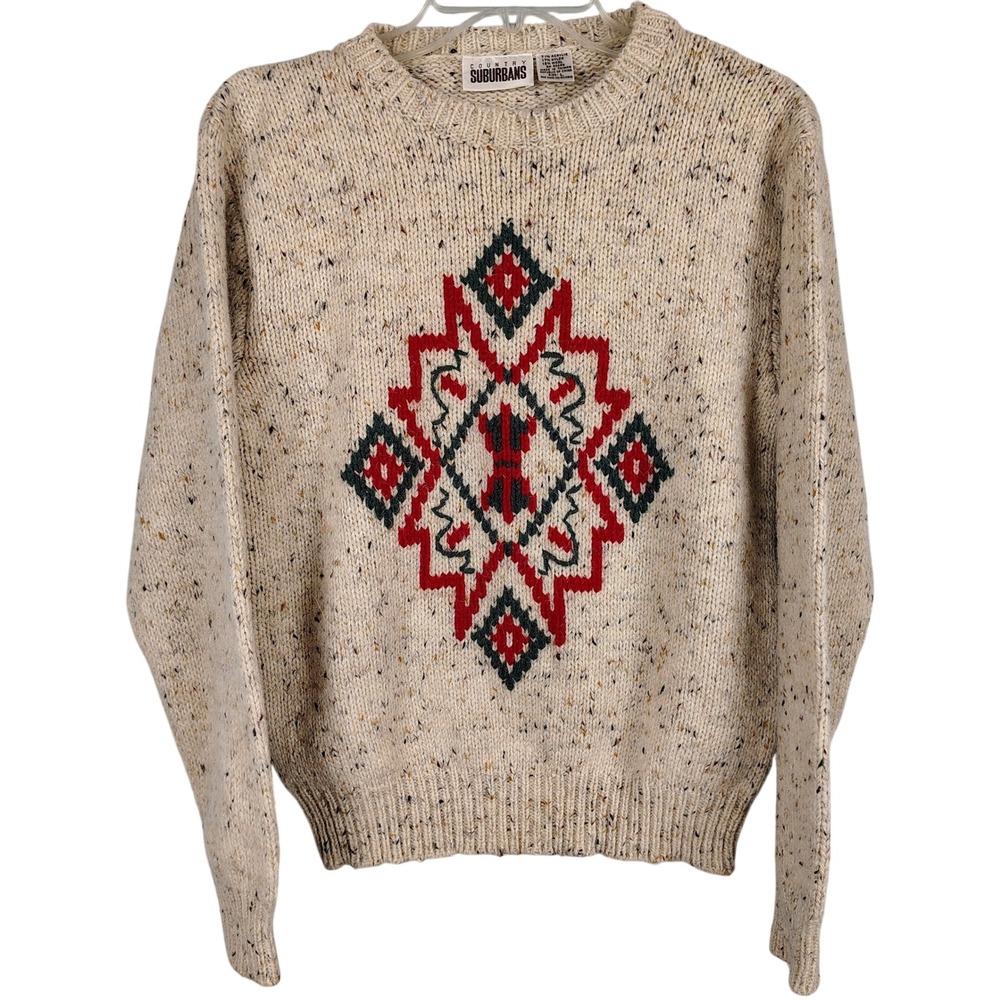 Womens L Country Suburbans Sweater Oatmeal Wool Blend Southwestern Gorpcore